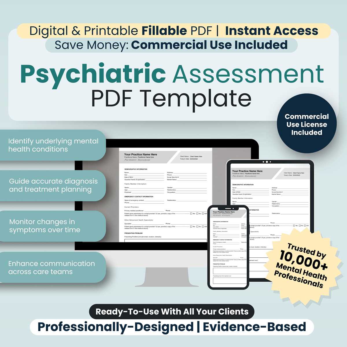 printable psychiatric evaluation template