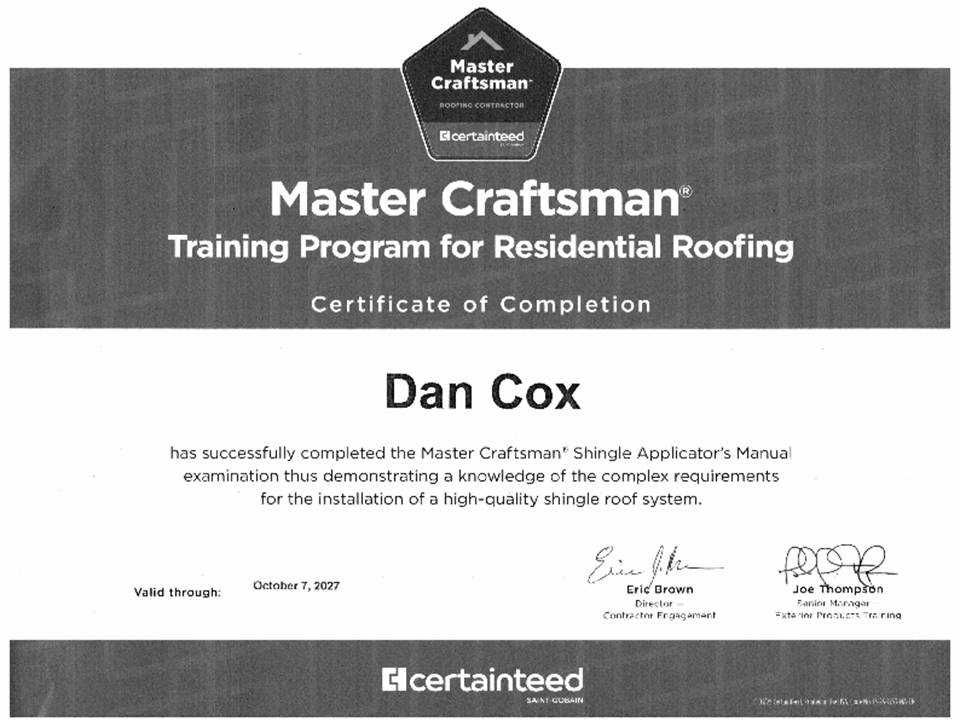 printable roofing certificate of completion