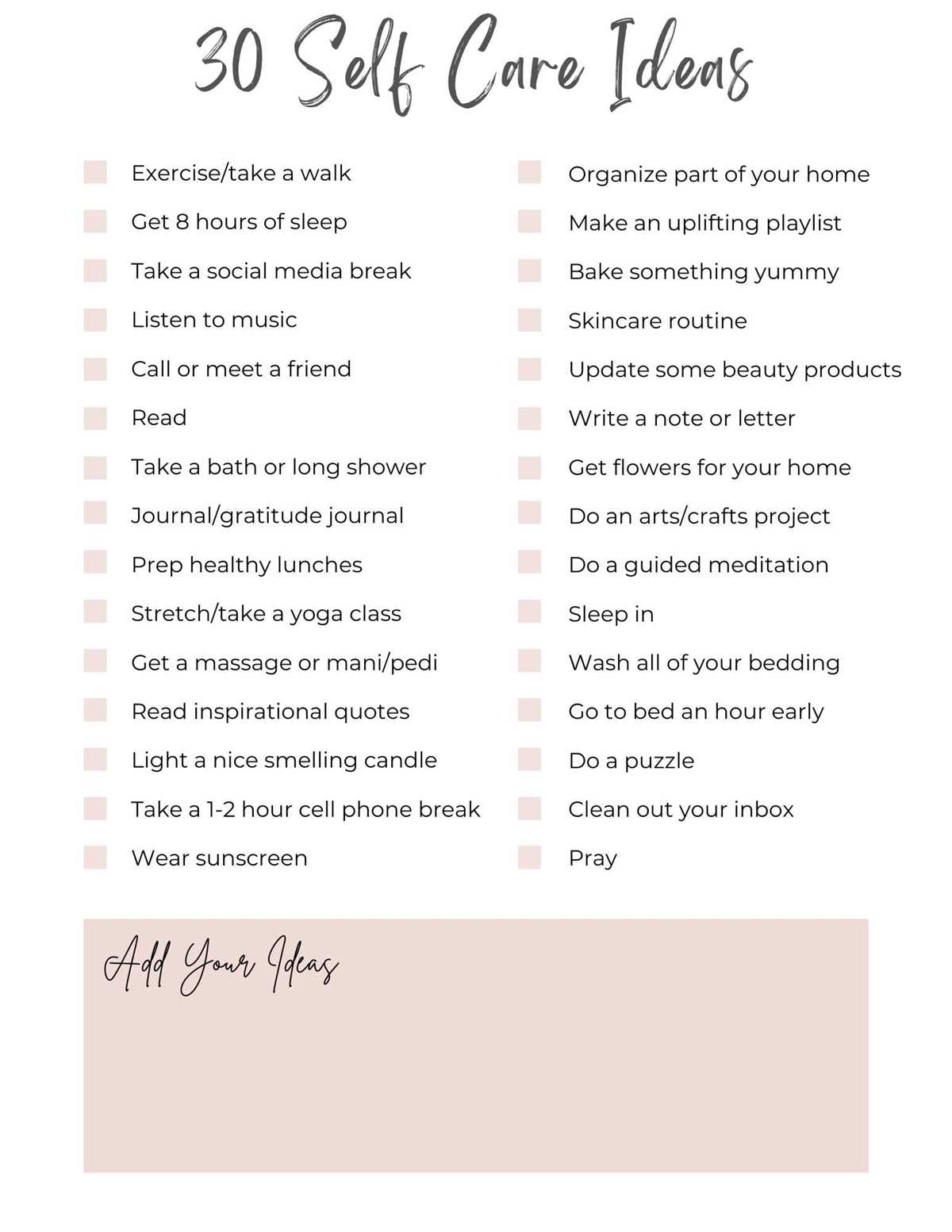 printable self care activities printable self care activities