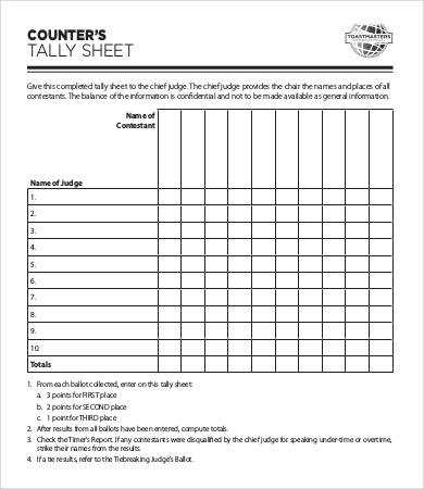 printable tally sheet template