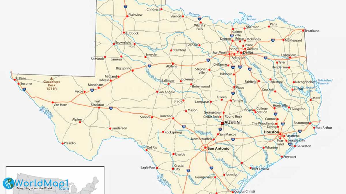 printable texas map with cities