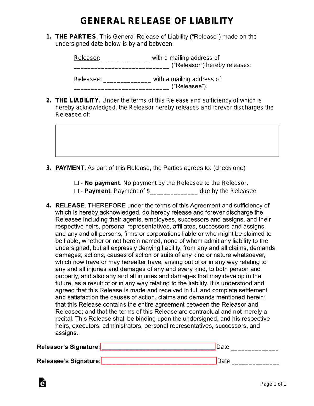 printable waiver of liability form printable waiver of liability form
