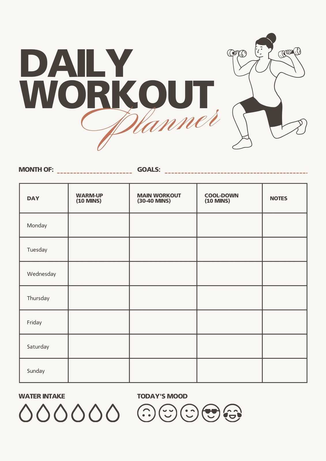 printable workout tracker