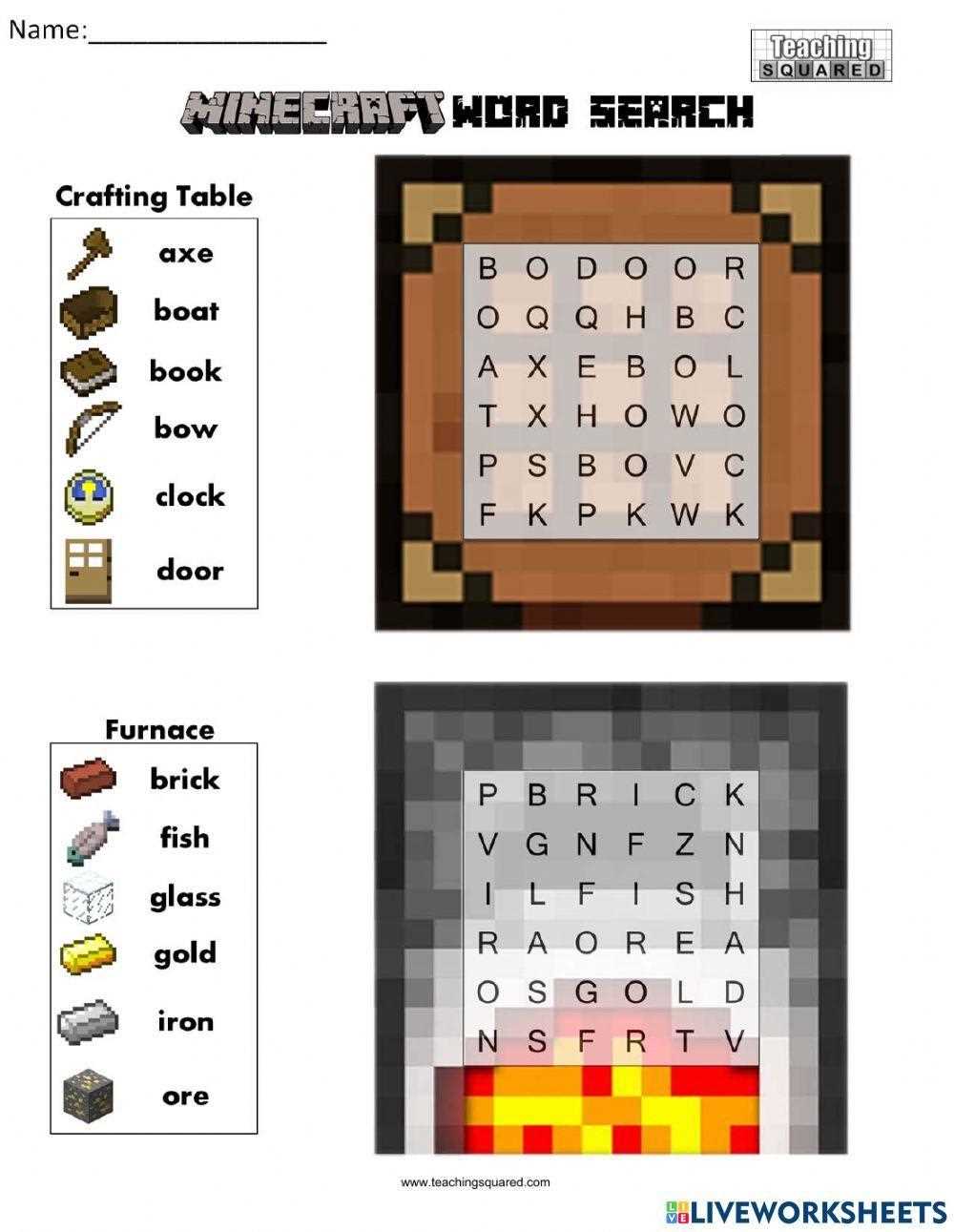 minecraft word search free printable