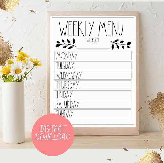 free printable weekly dinner menu template