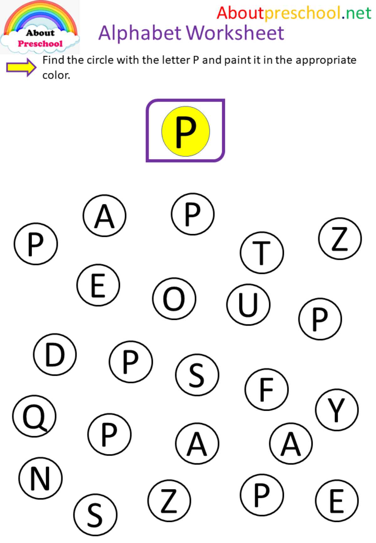 printable preschool letter p