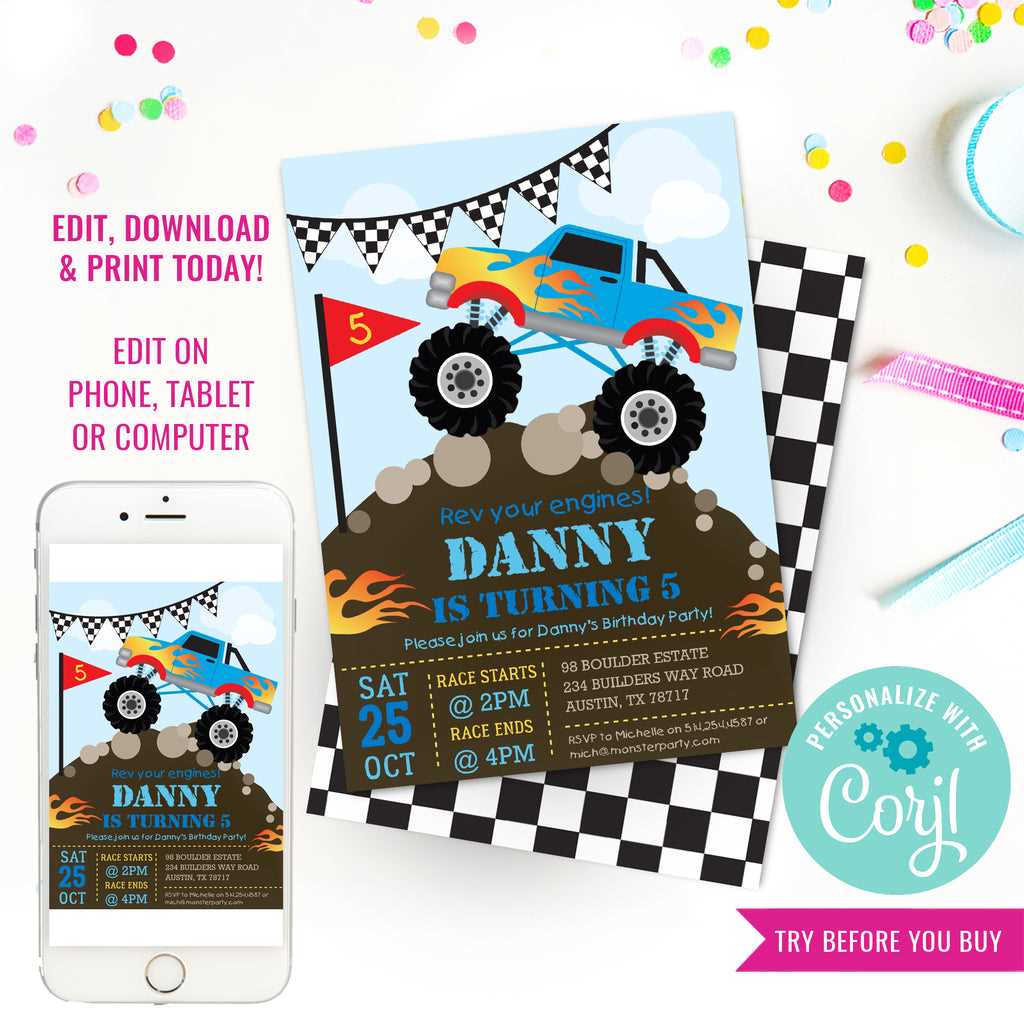 printable monster jam invitations printable monster jam invitations