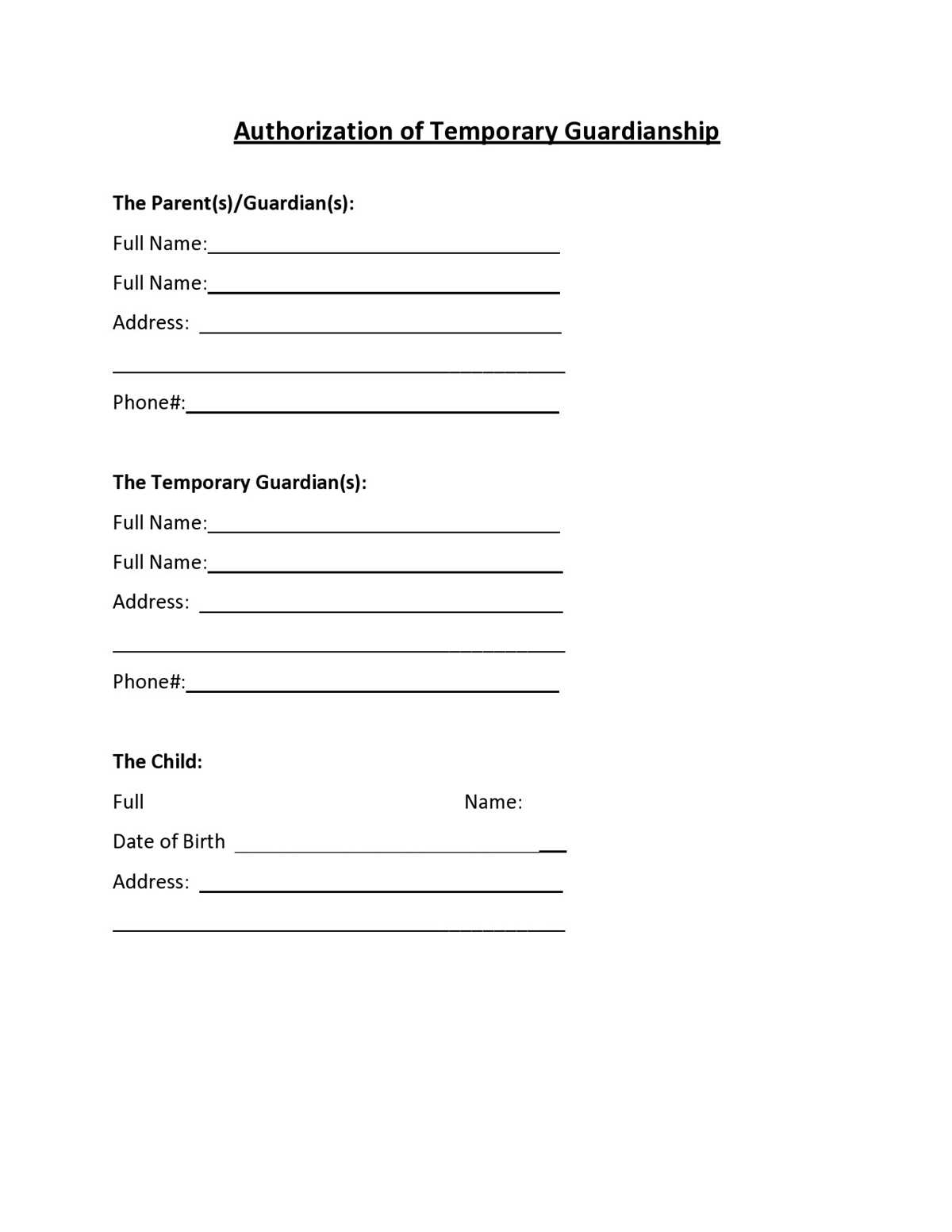 temporary guardianship form printable