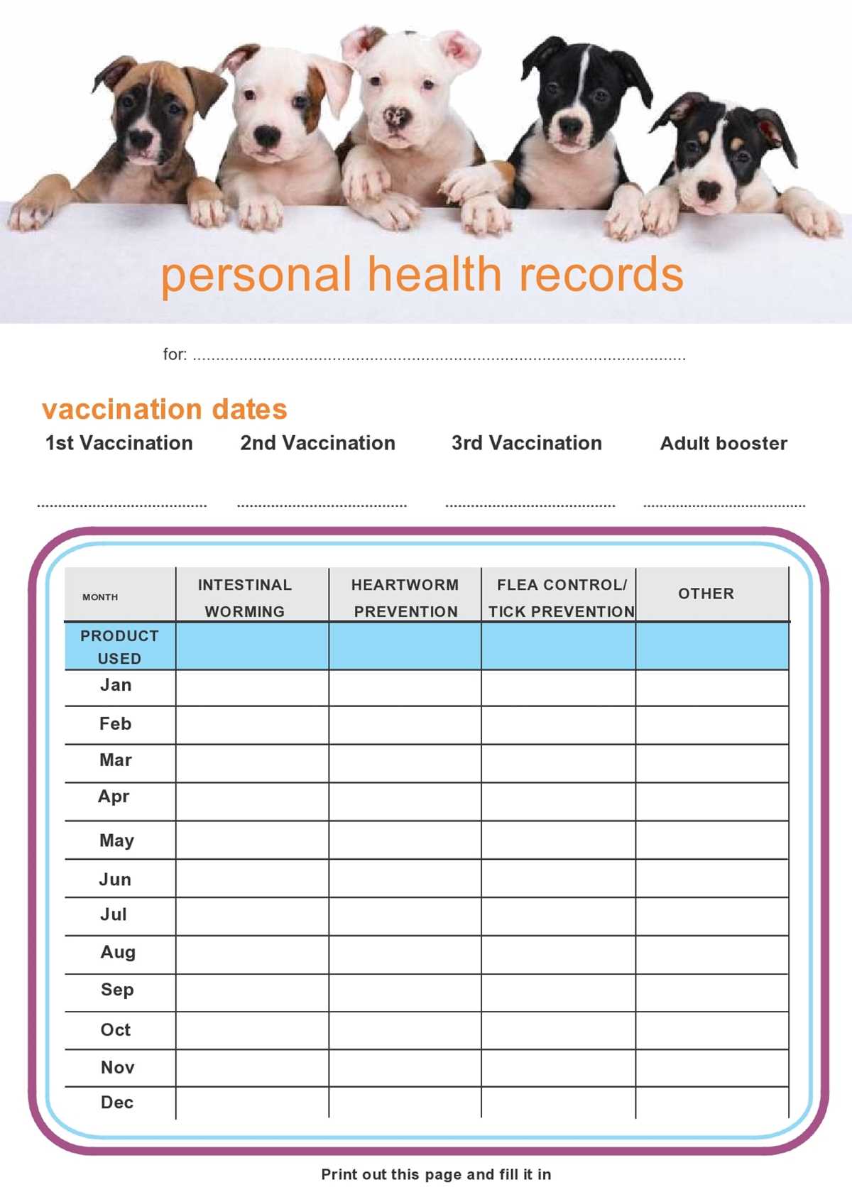 dog shot records printable