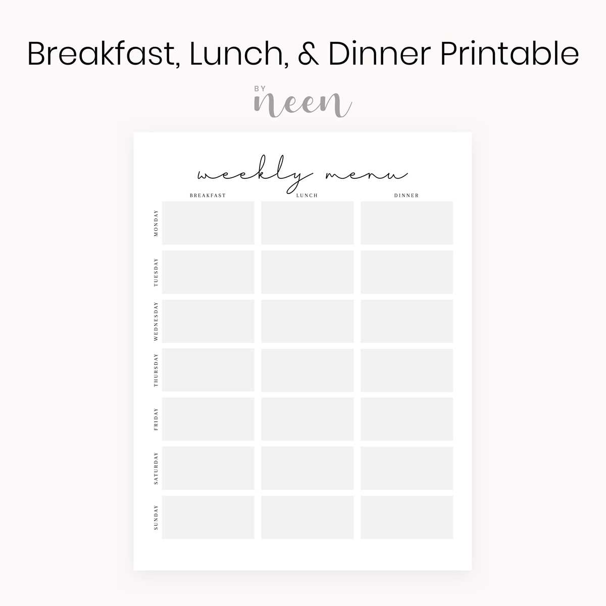 weekly dinner menu printable
