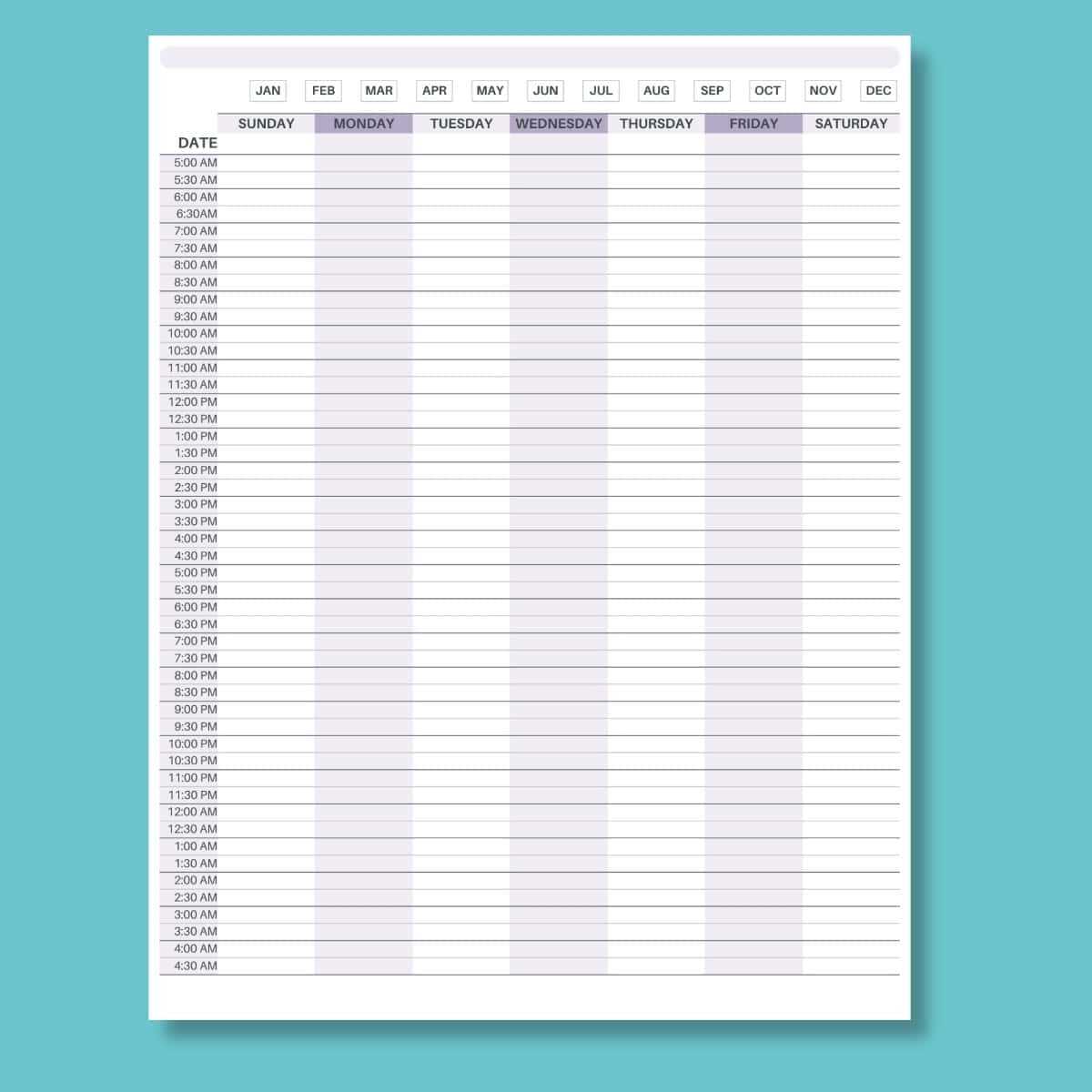 printable hour by hour schedule