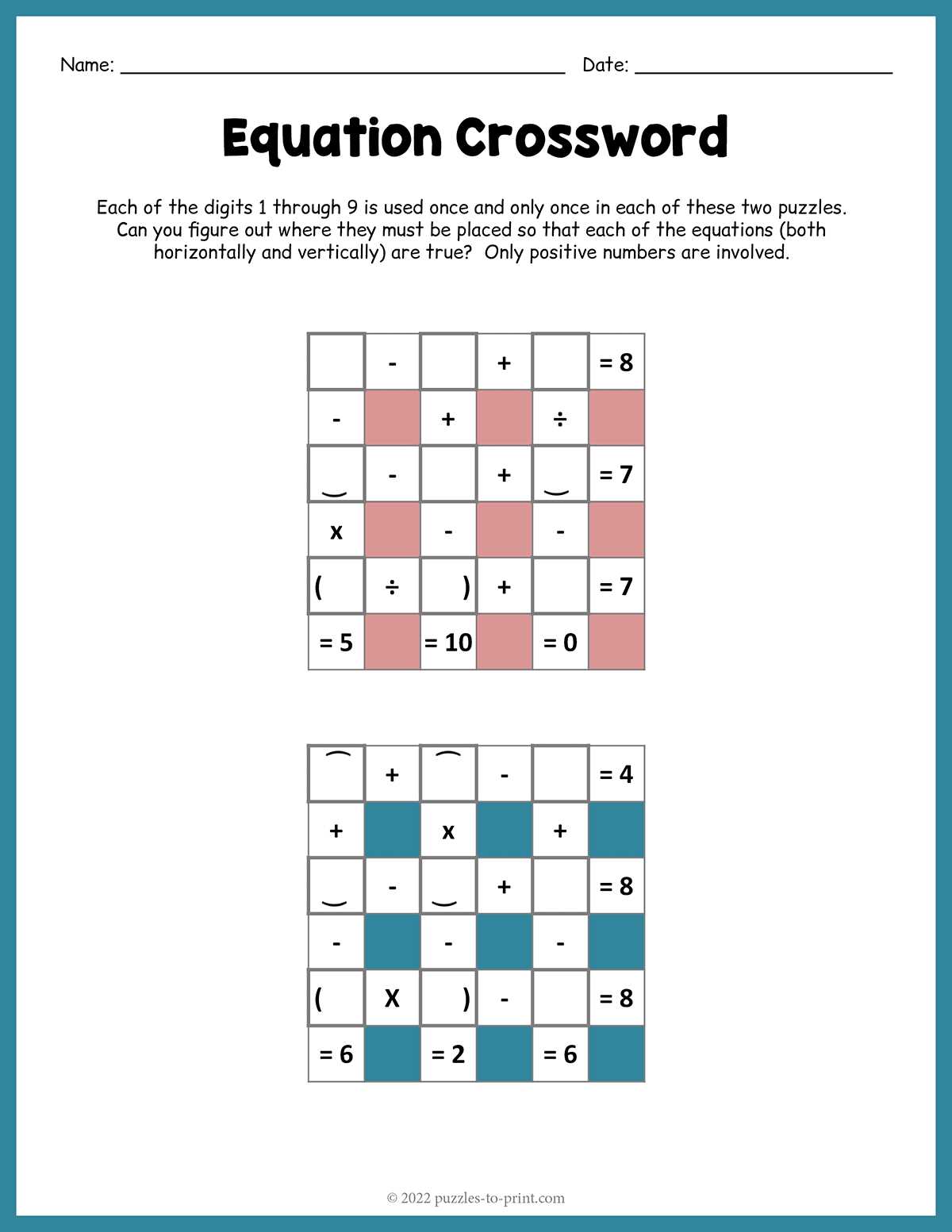 maths crosswords printable