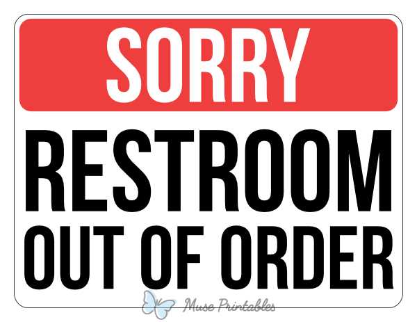 restroom out of order sign printable