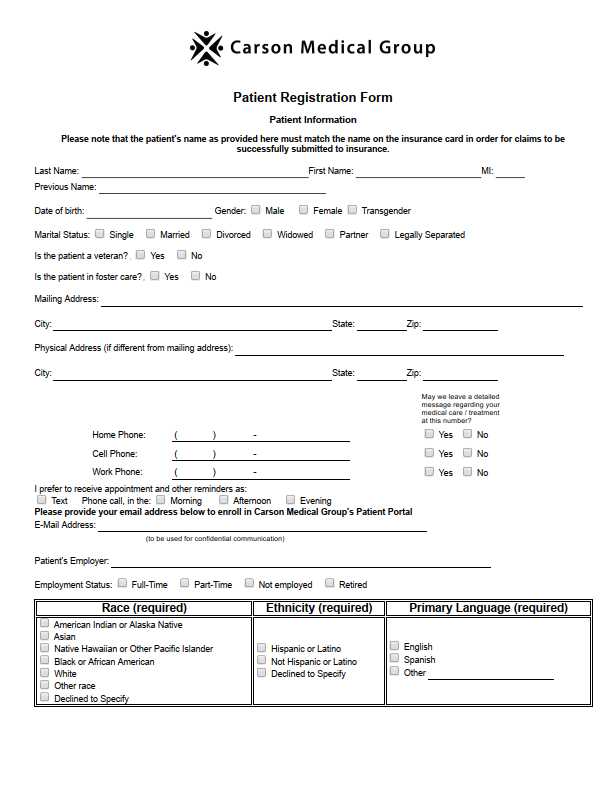 printable spanish patient registration form printable spanish patient registration form