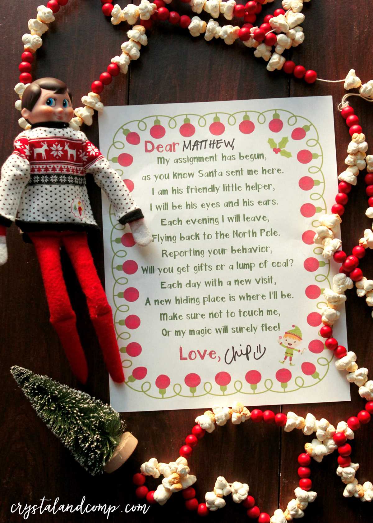 elf on shelf arrival letter printable