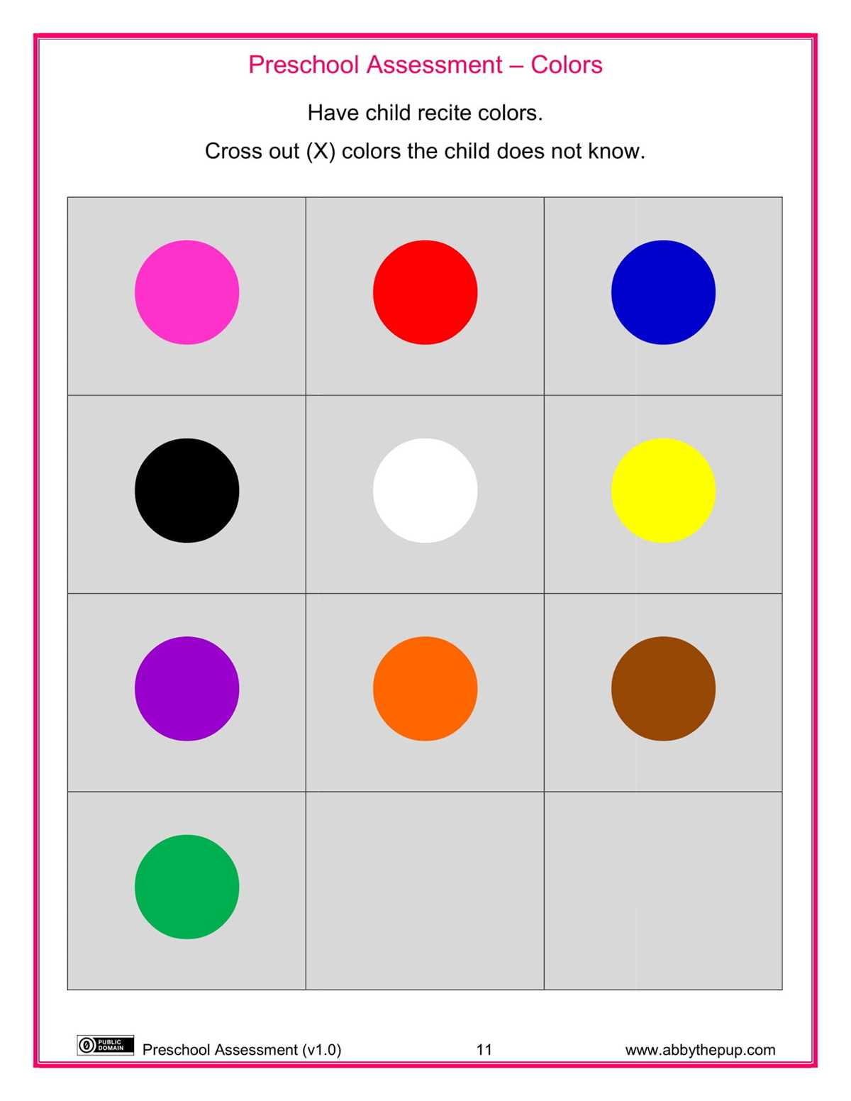free preschool assessment printable