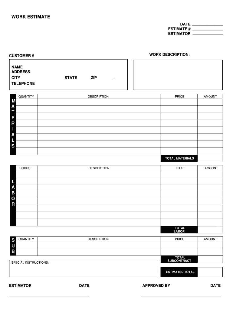 free printable estimate forms free printable estimate forms