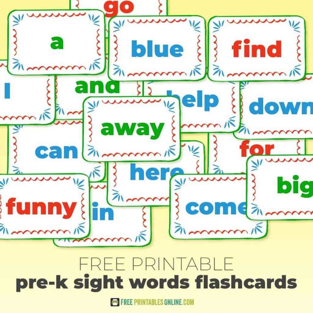 kindergarten sight words flash cards free printable