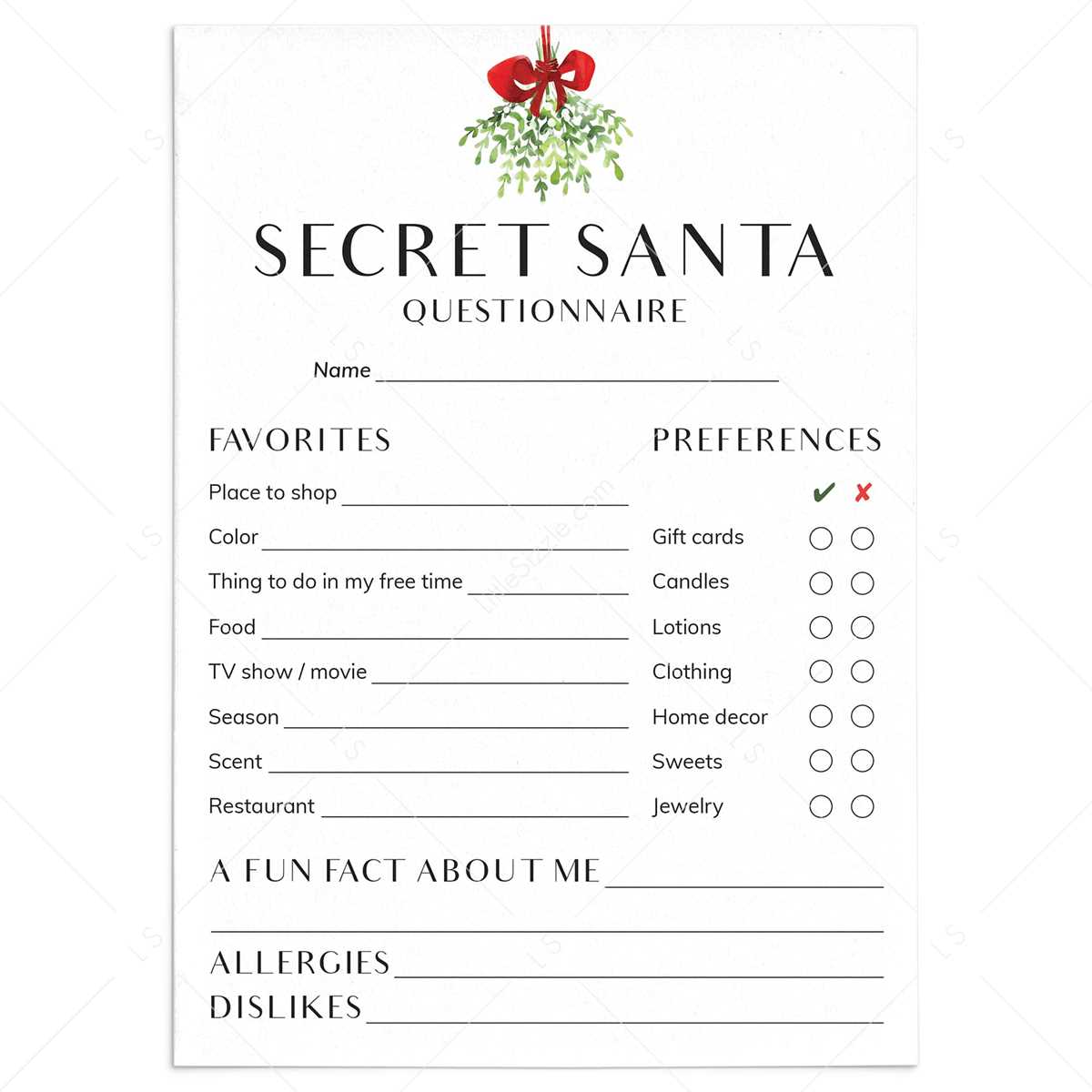 secret santa template printable