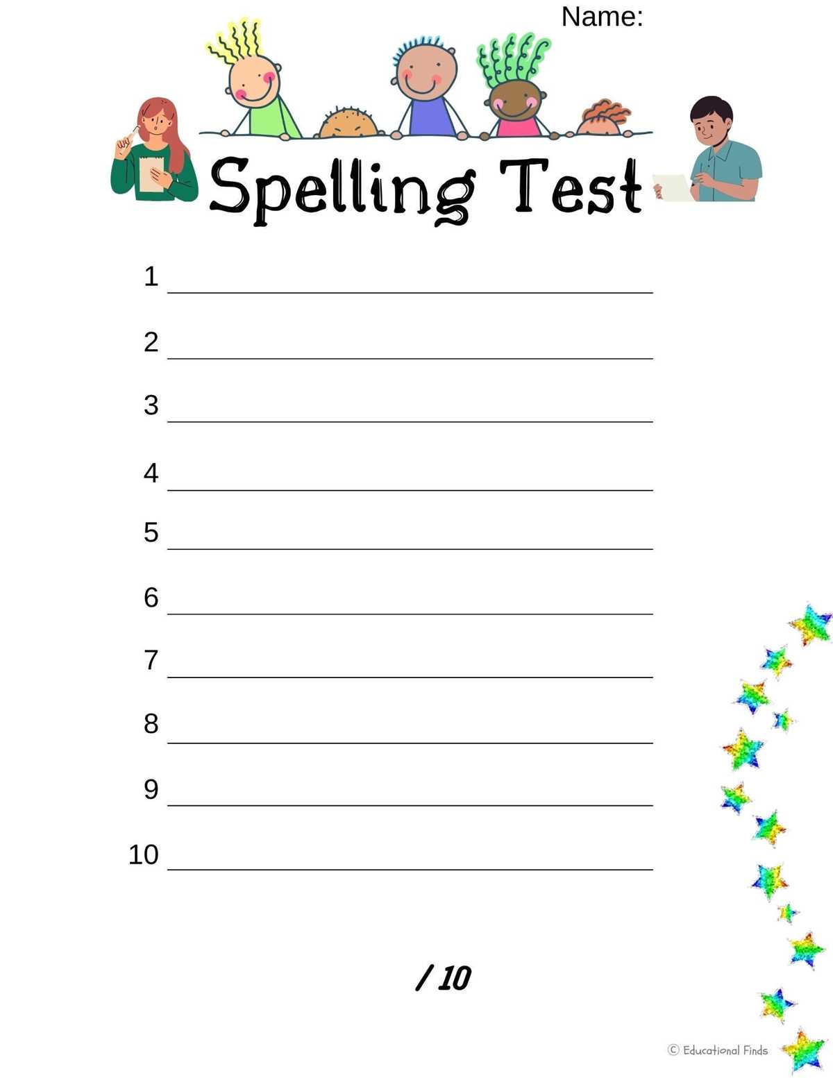 spelling test printable