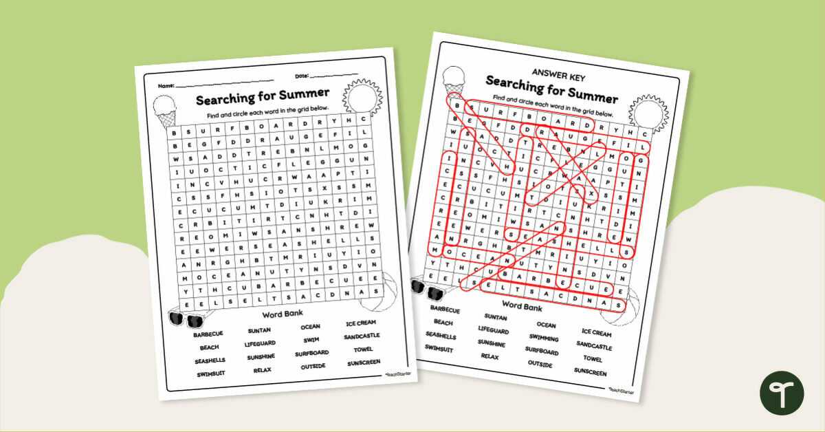 summertime word search printables