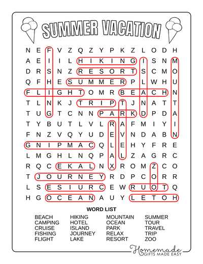 summertime word search printables