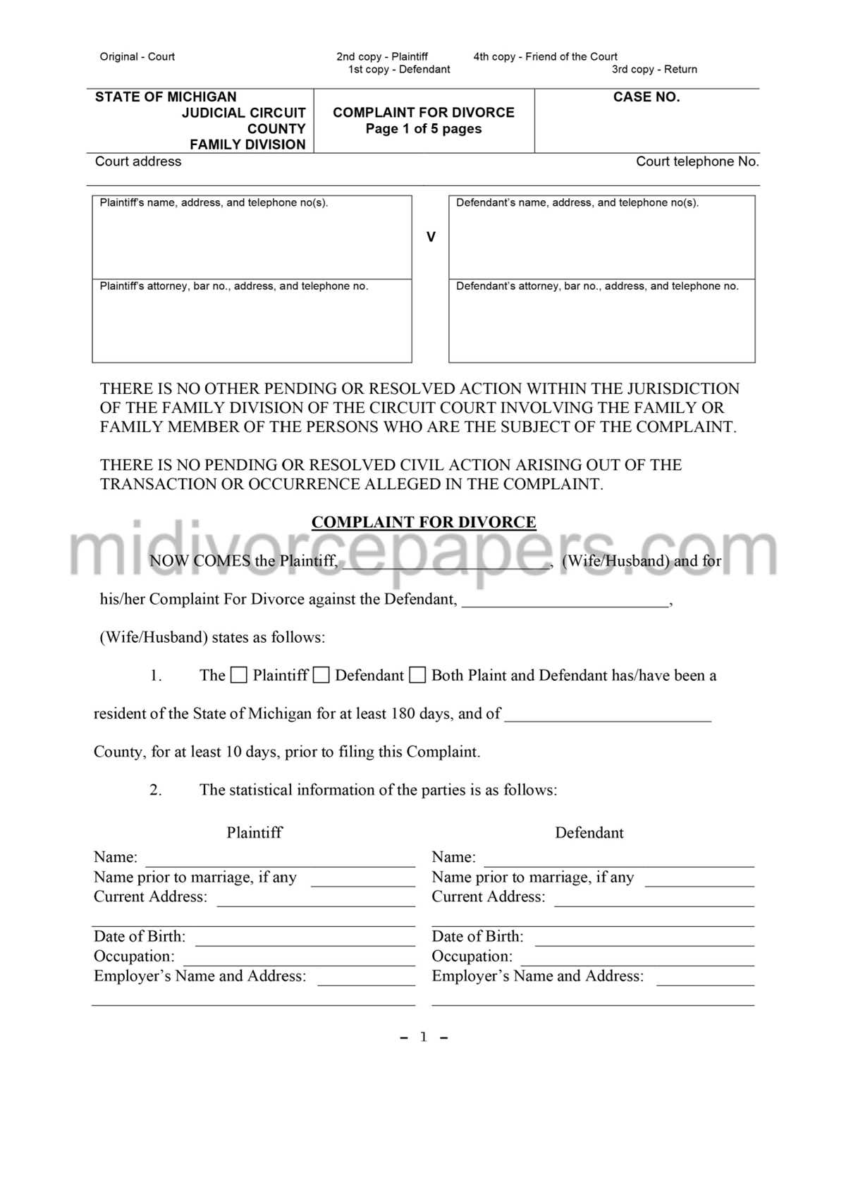 printable divorce papers michigan