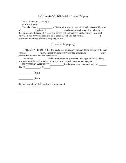 georgia bill of sale printable