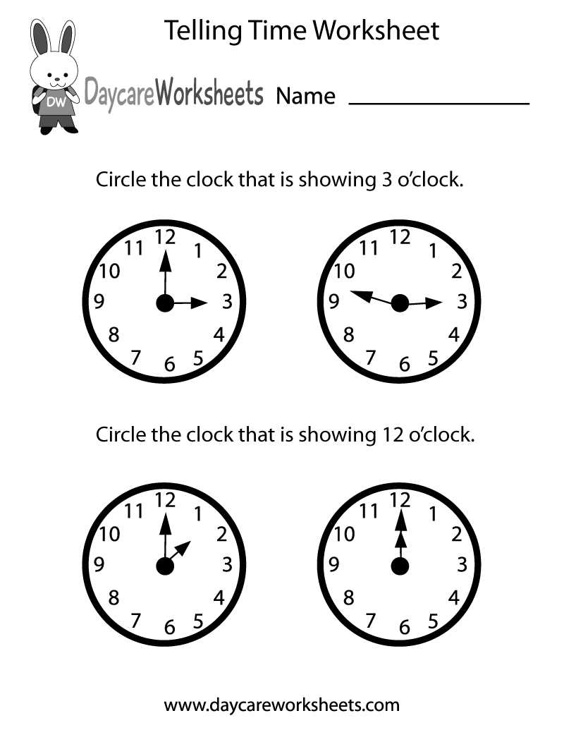 telling time free printables