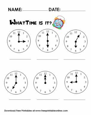 telling time free printables
