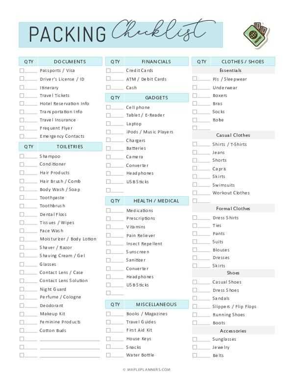 travel packing checklist printable travel packing checklist printable