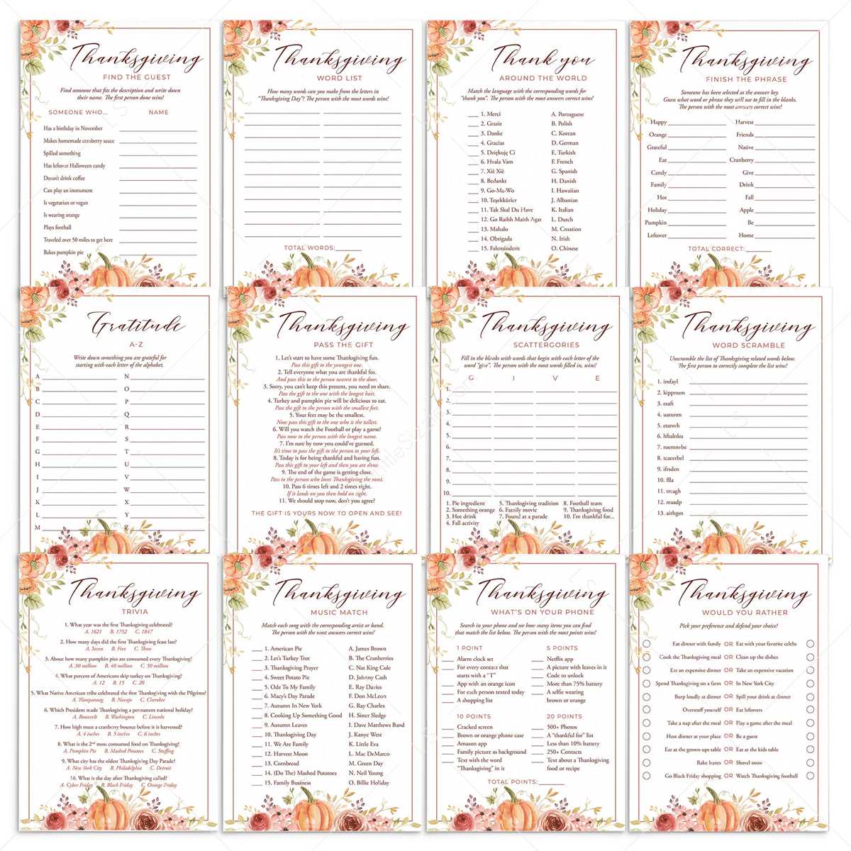 free thanksgiving games printable