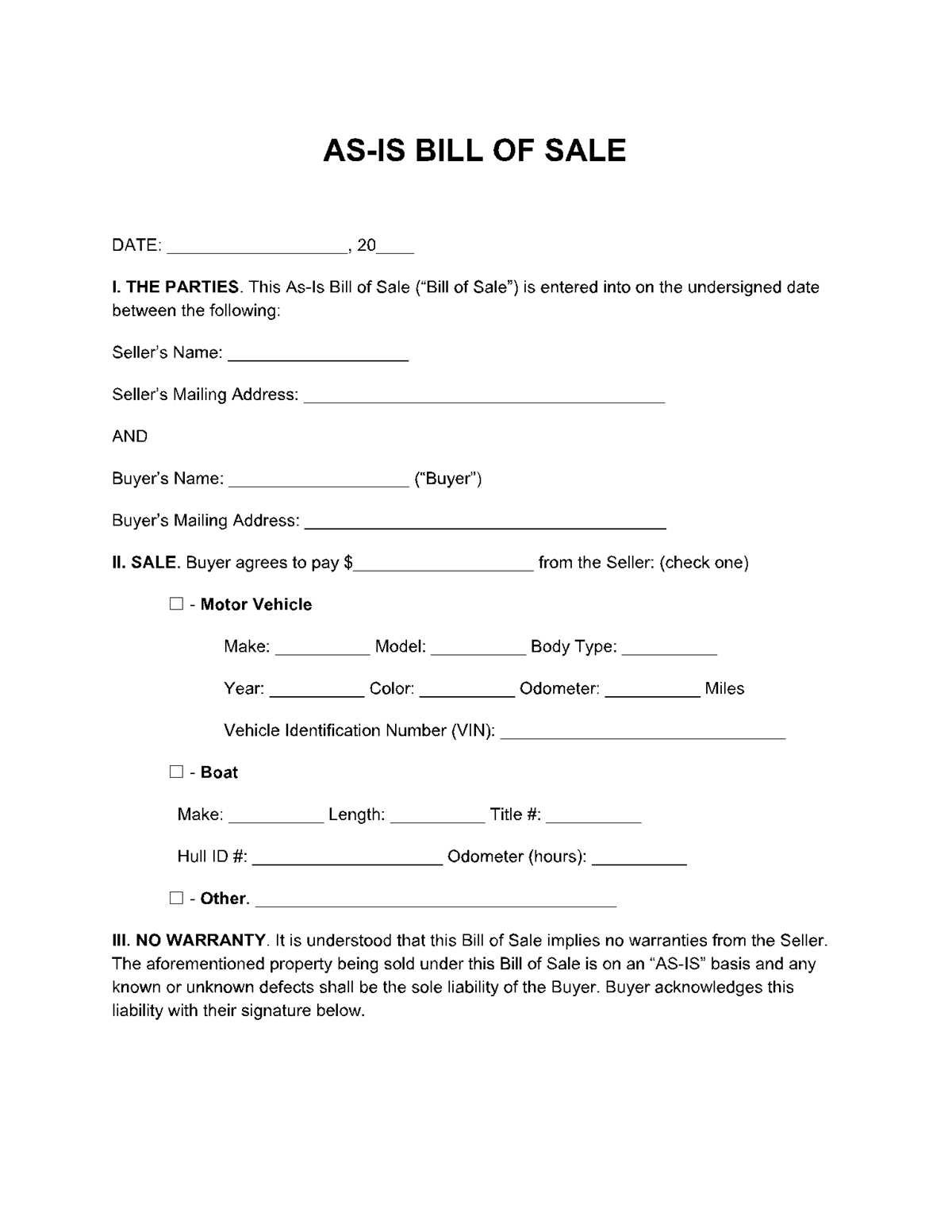 printable blank bill of sale alabama