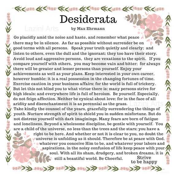 free printable english desiderata poem