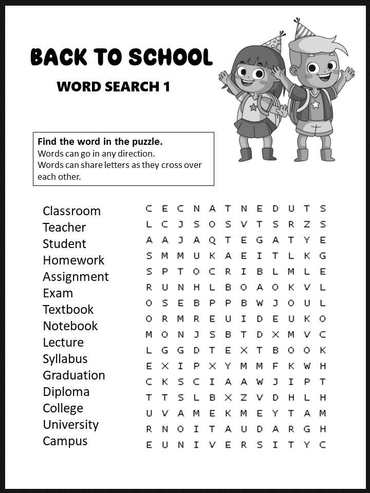 back to school word search free printable