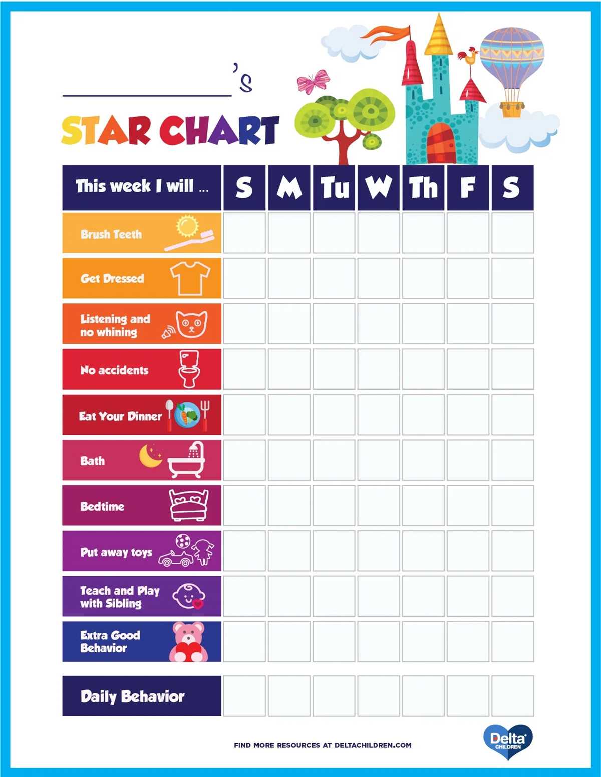 printable daily behavior chart printable daily behavior chart