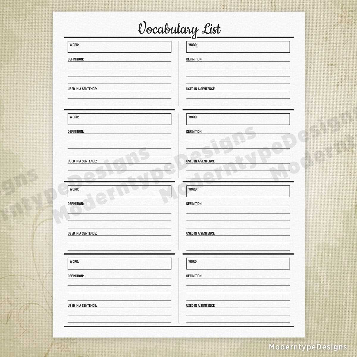 vocabulary templates printable