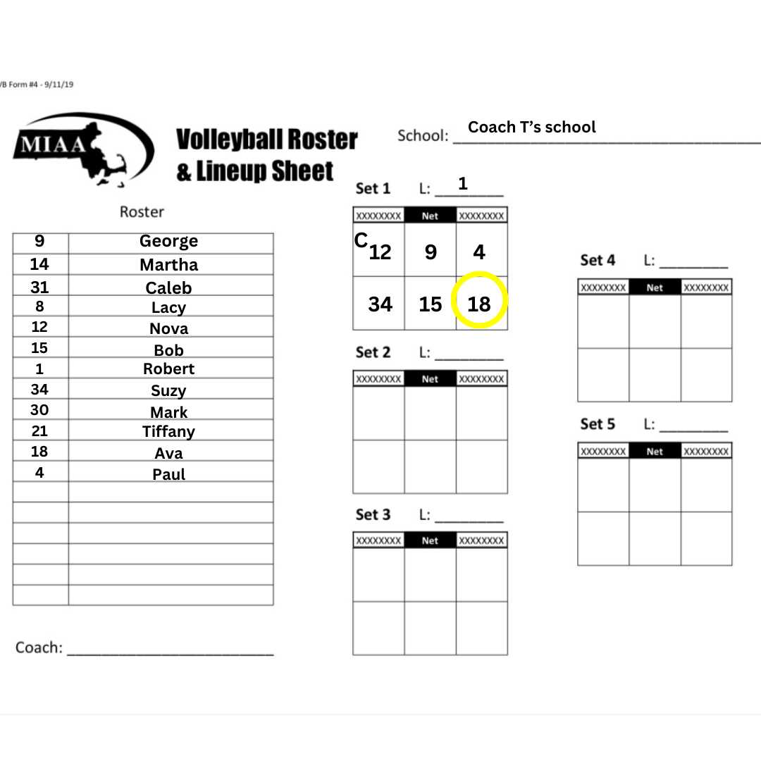 volleyball lineup sheets printable