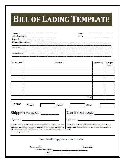 bill of lading printable form