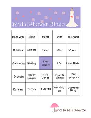 wedding shower bingo printable