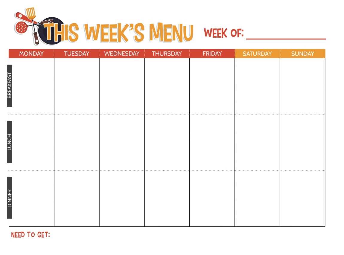 weekly dinner menu printable