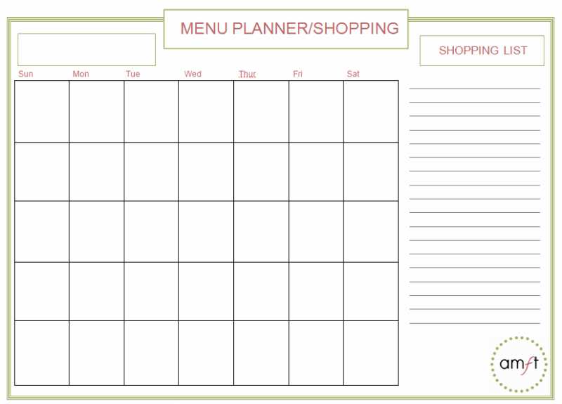 weekly menu template free printable weekly menu template free printable