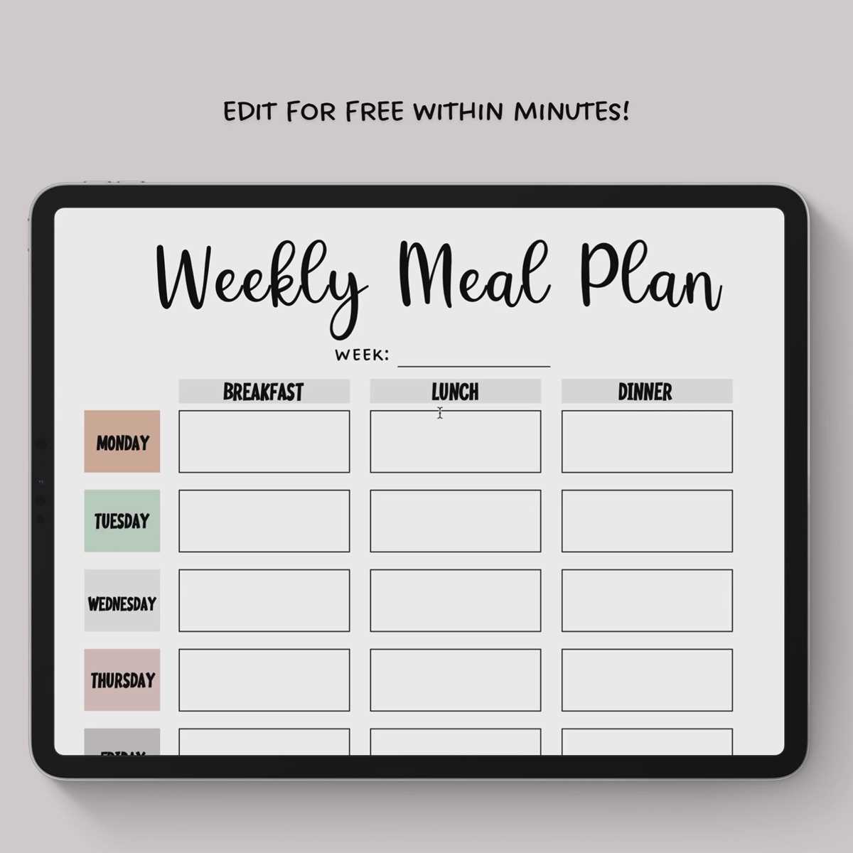weekly menu template free printable weekly menu template free printable