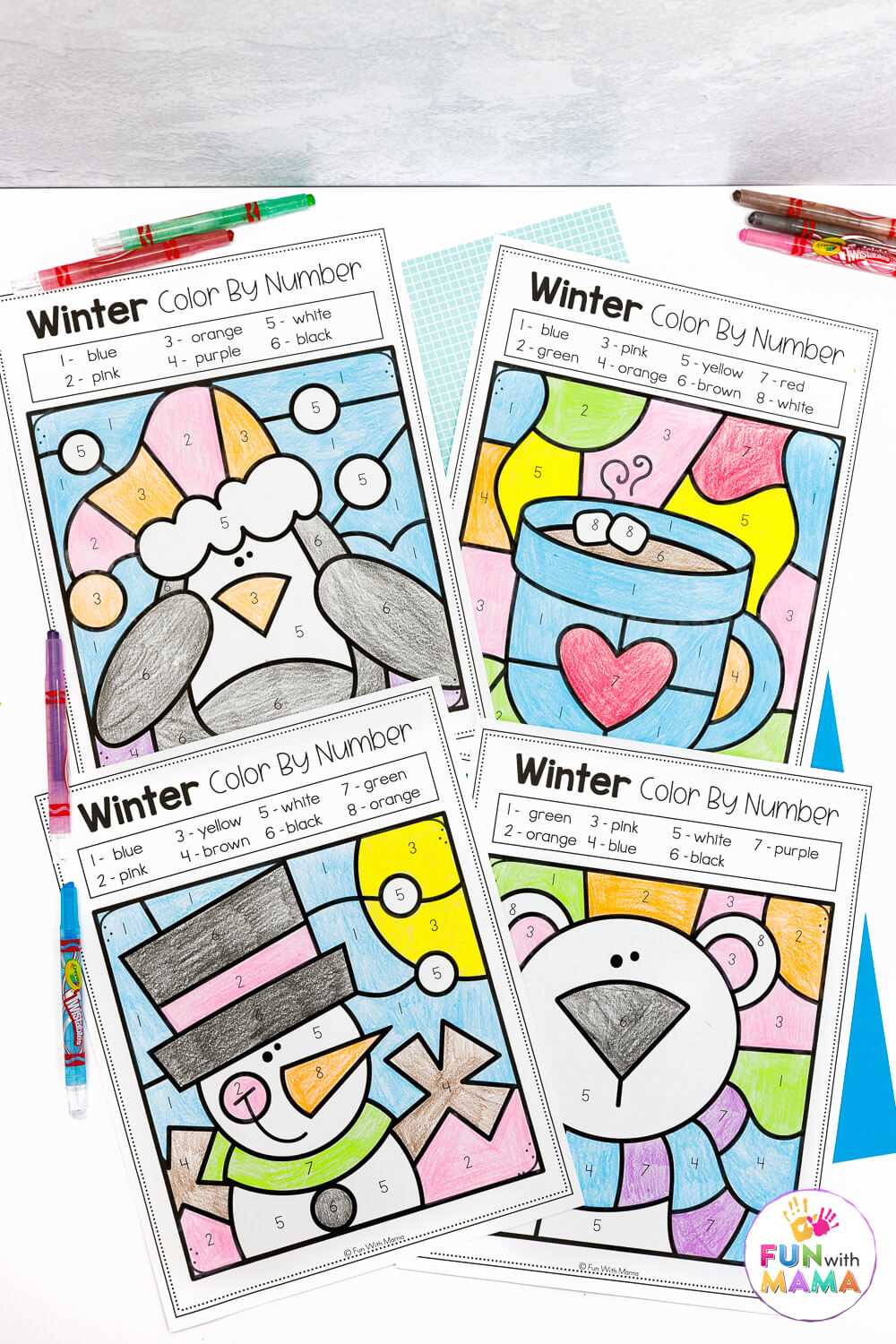 winter color by number free printable winter color by number free printable