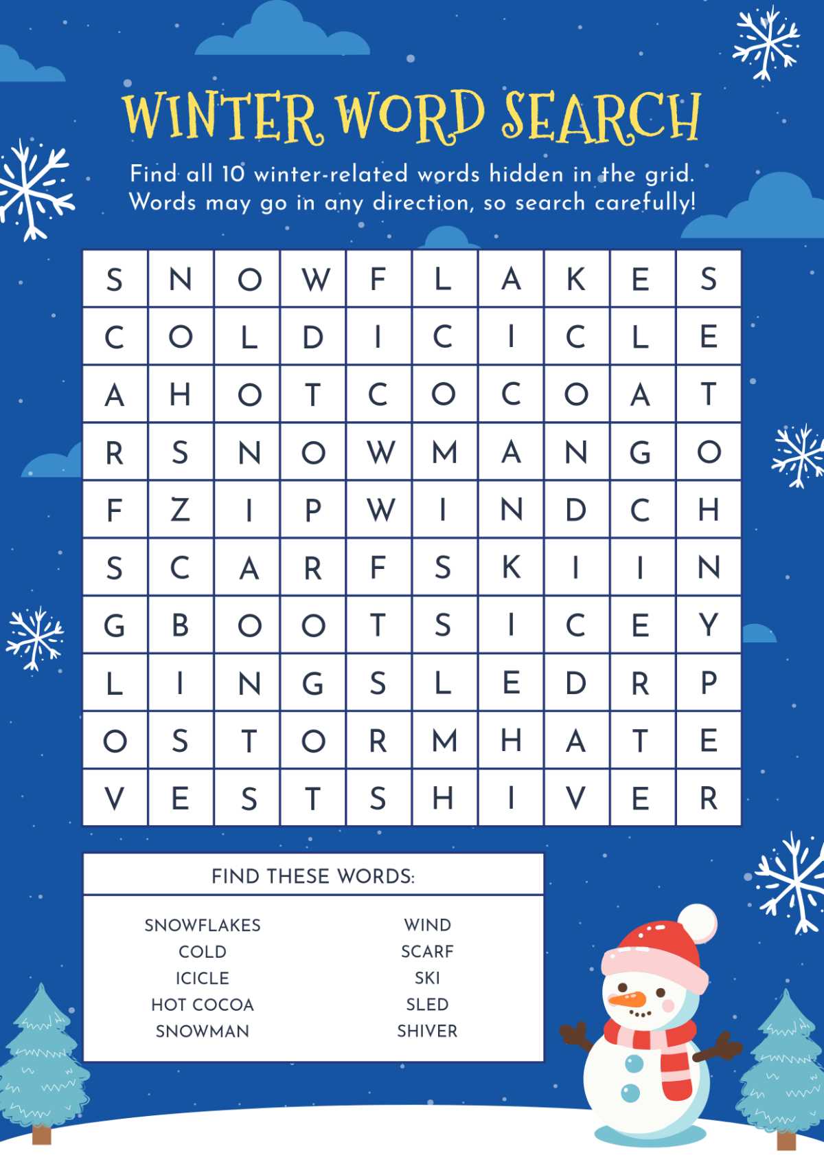 winter word puzzles printable