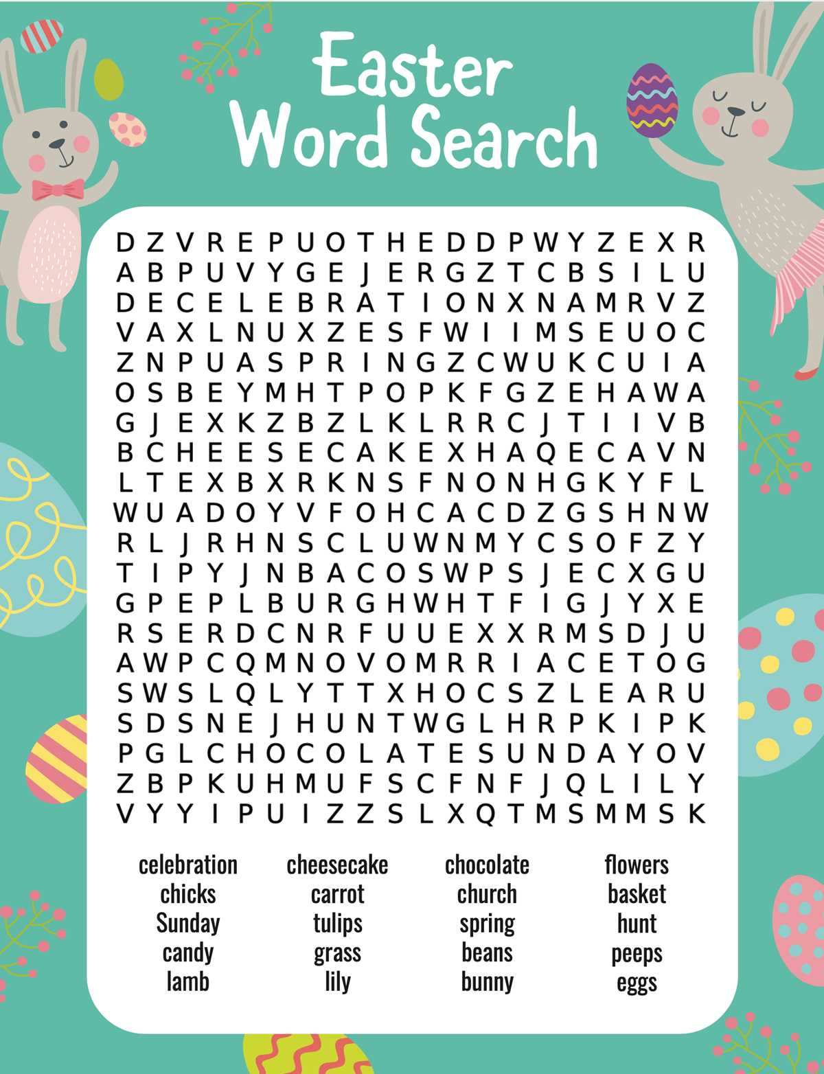 word search printable easter