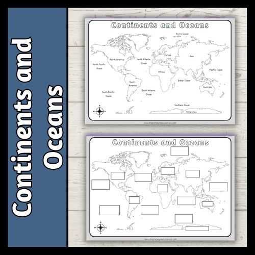world map continents and oceans printable