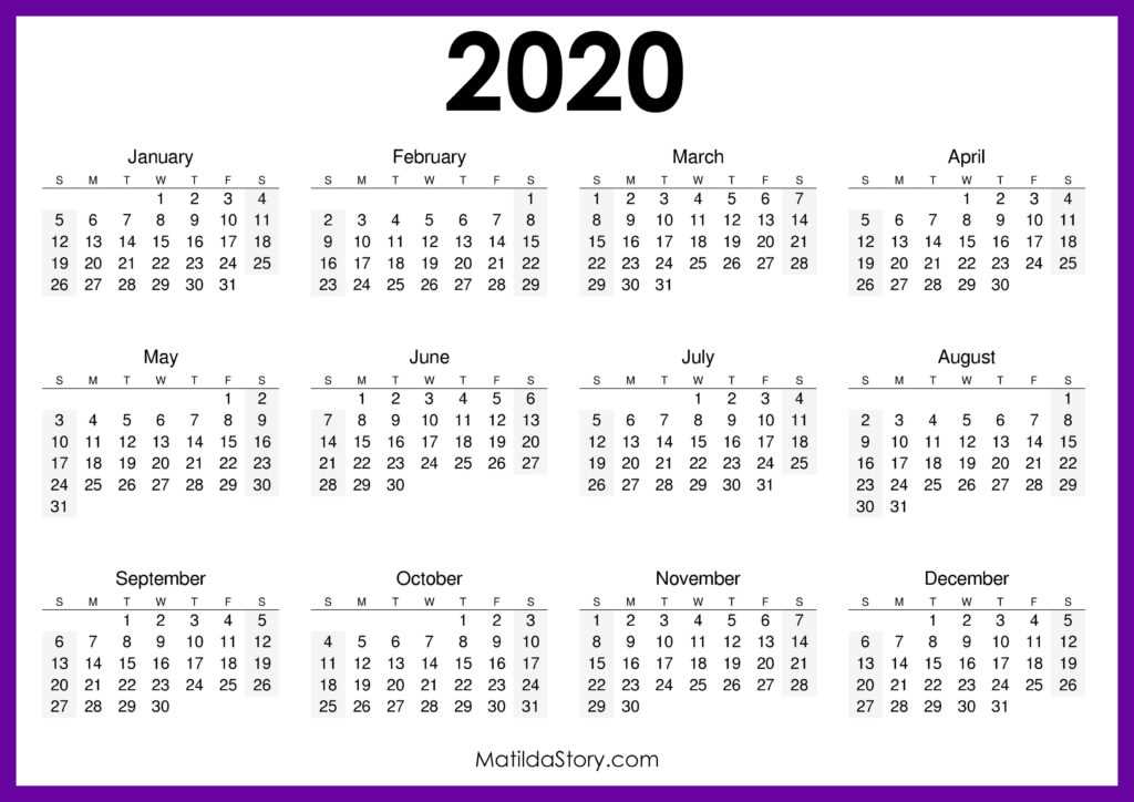 free printable 2020 calendars