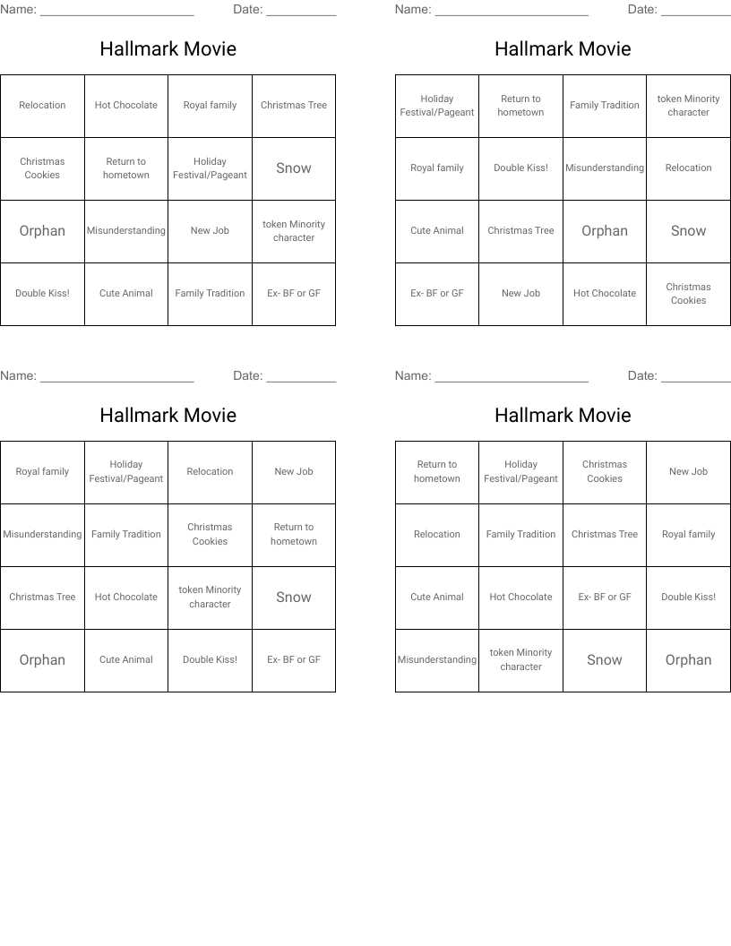 hallmark movie bingo printable hallmark movie bingo printable