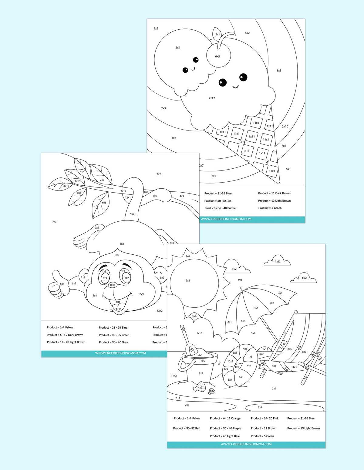 free printable multiplication colouring sheets